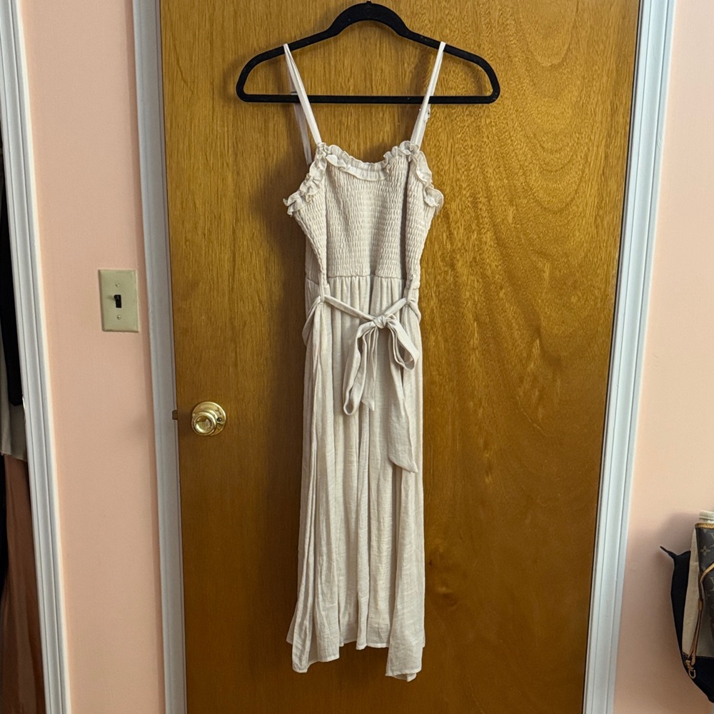 Listicle Cream Maxi Dress with Tie Waist